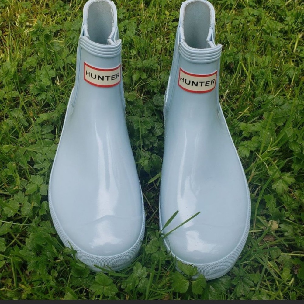 Hunter Chelsea Glossy Short Boots Light Blue Sz 7